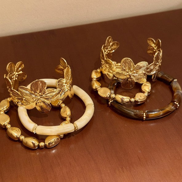 歐美跨境新款幾何花朵開口手鐲時尚夸張創意手環小眾設計感手飾女