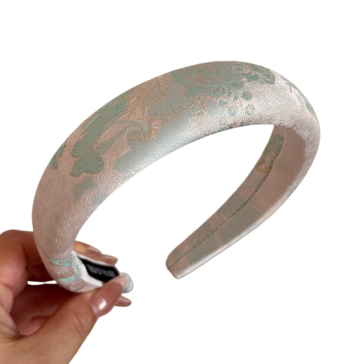 復古簡約髮箍－金線款箍-藍葉鳥款細節｜https://igowo.tw/