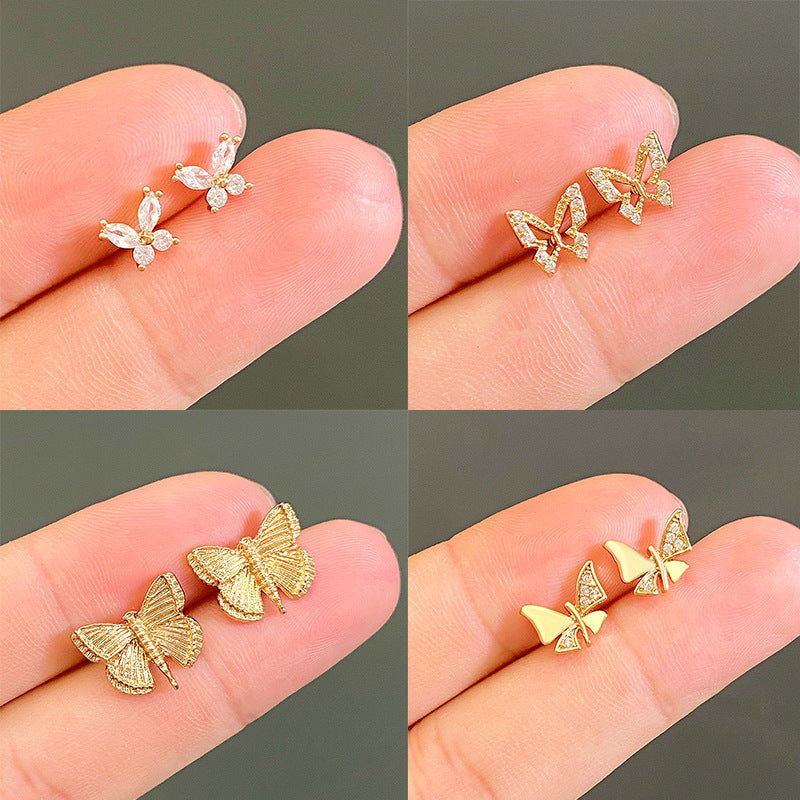 蝴蝶鑲鑽耳釘－商品主圖｜https://igowo.tw/