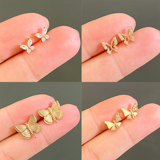 蝴蝶鑲鑽耳釘－商品主圖｜https://igowo.tw/