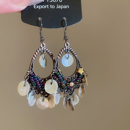 圓形幾何貝殼流蘇耳環海邊度假風氣質耳鉤時尚百搭耳飾小眾高級感
