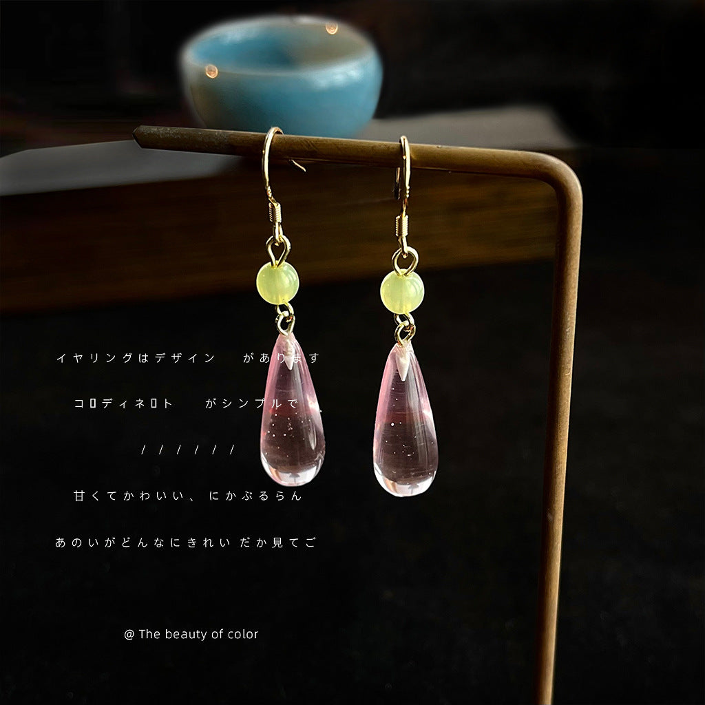 粉色銀針水滴復古耳環－商品主圖｜https://igowo.tw/