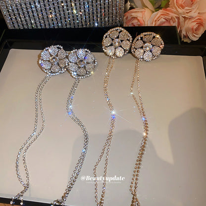 鋯石花朵流蘇精雕耳環－商品主圖｜https://igowo.tw/