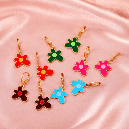 彩色金屬花朵簡約耳環－商品主圖｜https://igowo.tw/