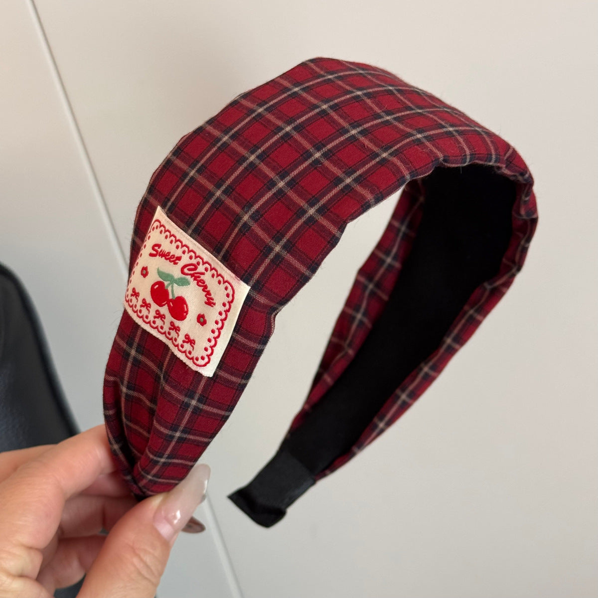 紅色格紋波點髮圈