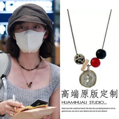 串珠鈕扣墜飾復古項鍊－商品主圖｜https://igowo.tw/