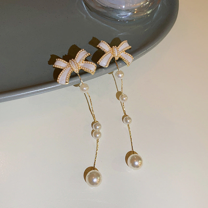 珍珠蝴蝶結電鍍耳釘