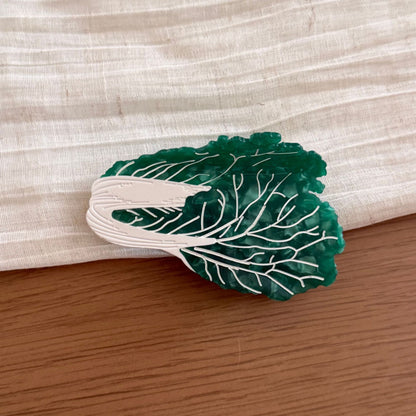 醋酸板材復古鯊魚夾－深綠白菜款細節｜https://igowo.tw/