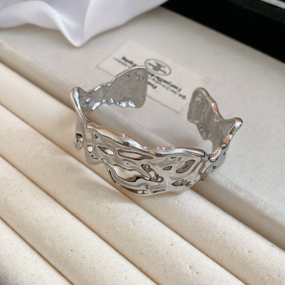 金屬不規則褶皺開口手鐲歐美跨境個性簡約氣質手環輕奢高級感手飾