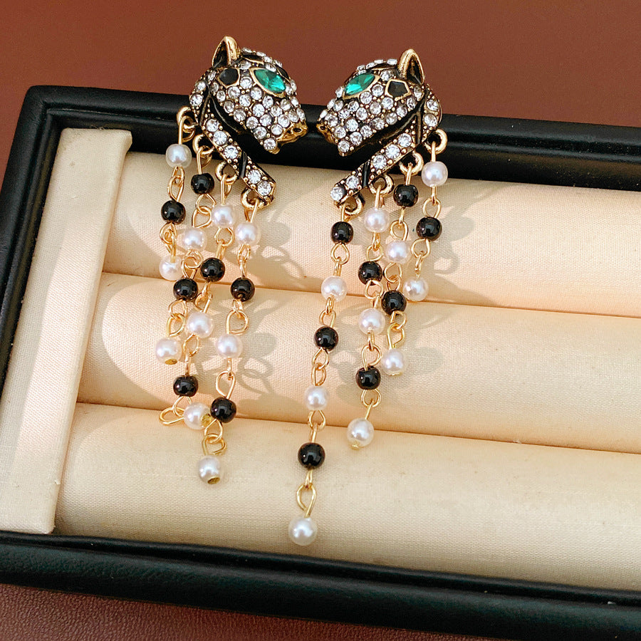 珍珠銀針流蘇鑲鑽耳釘