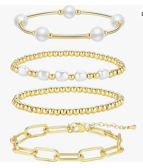 鈦鋼回形針鍍金手鏈組