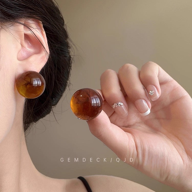 棕色虎眼石復古耳環