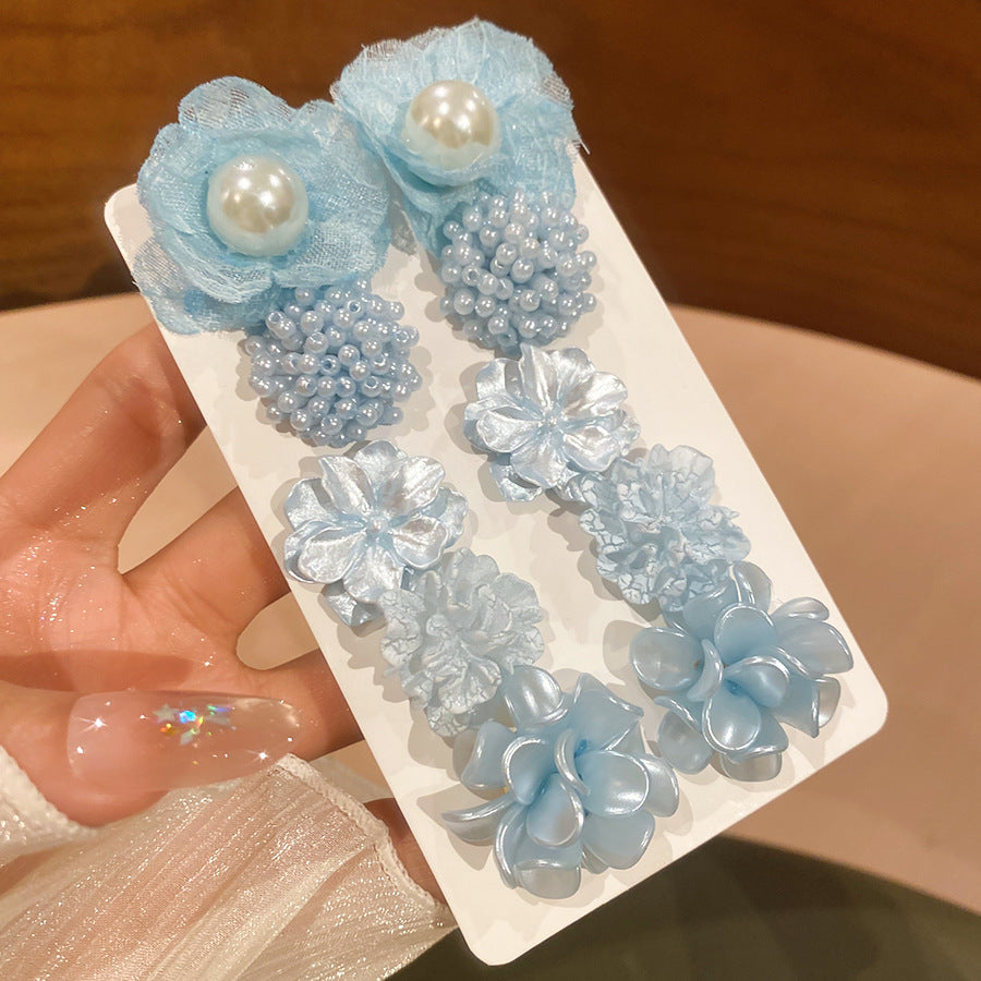 藍色愛心花朵流蘇耳釘－44#銀針-藍色款細節32｜https://igowo.tw/
