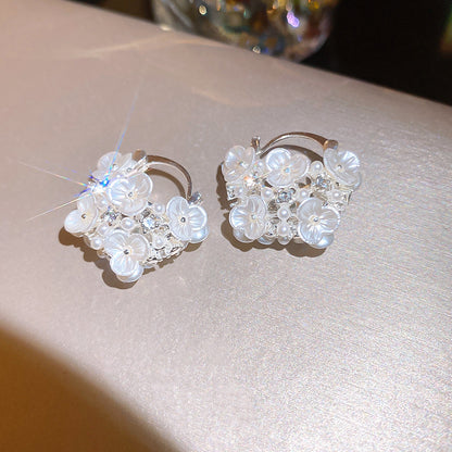 鑲鉆珍珠花朵花籃吊墜耳扣精致時尚氣質百搭耳環輕奢高級感耳飾女