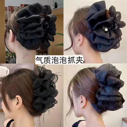 黑色蝴蝶結抓夾高級感精致百搭飄帶發夾女后腦勺小眾輕奢頭飾批發