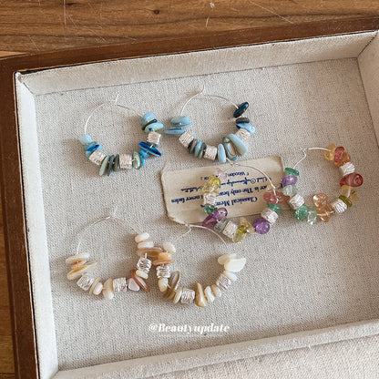 海鹽奶蓋~不規則貝殼石頭串珠耳圈森系波西米亞風耳環設計感耳飾