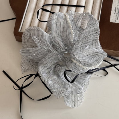 珍珠蝴蝶結纏繞髮圈