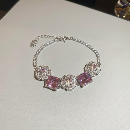 彩色鋯石方形橢圓形水滴手鏈時尚輕奢高級感手環甜美閨蜜百搭手飾