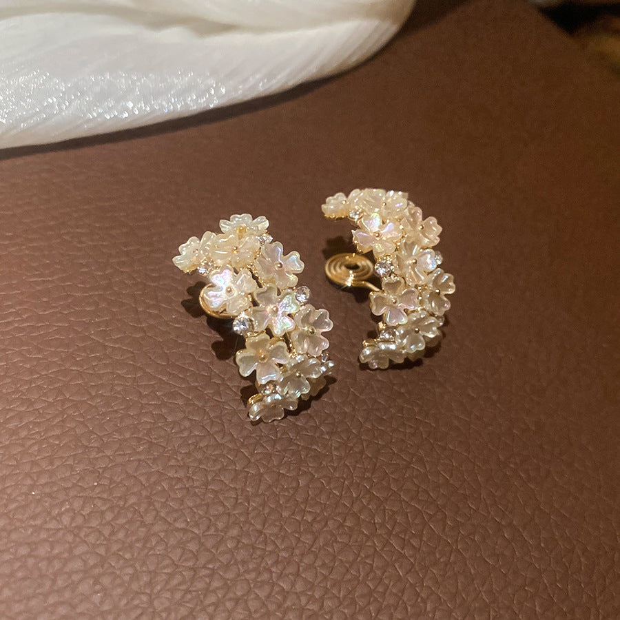 18k真金電鍍鋯石花朵耳夾女無耳洞優雅時尚氣質耳環輕奢小眾耳飾