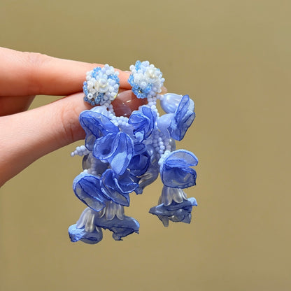 銀針氧氣夏日薄荷曼波綠色耳釘女海邊度假風水晶花朵流蘇耳環耳飾