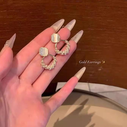 貓眼石珍珠菱形耳釘－商品主圖｜https://igowo.tw/