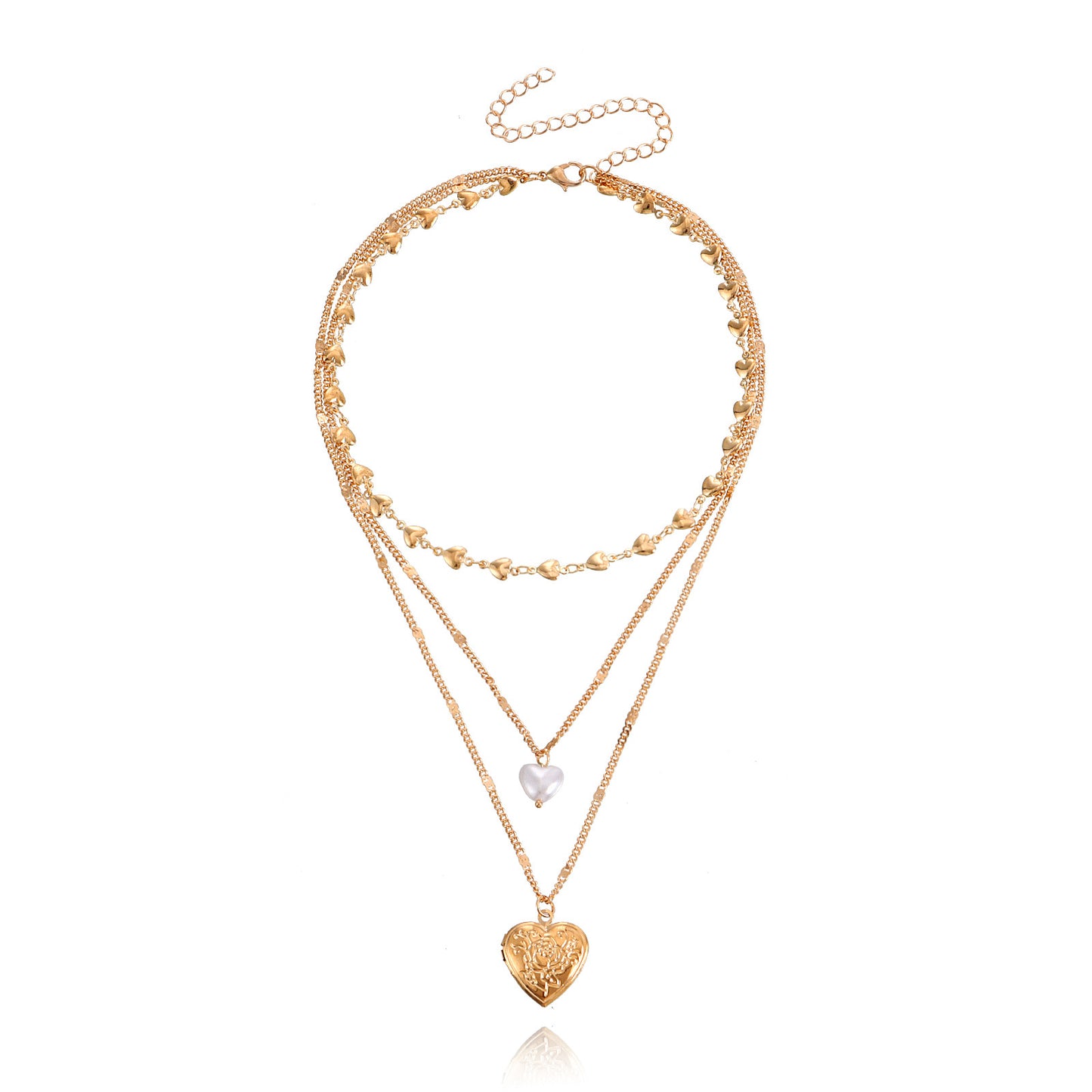 珍珠愛心鏈條多層項鍊