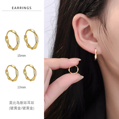 S925 鑲鑽莫比烏斯環耳環2025新高級感輕奢小眾簡約耳飾品