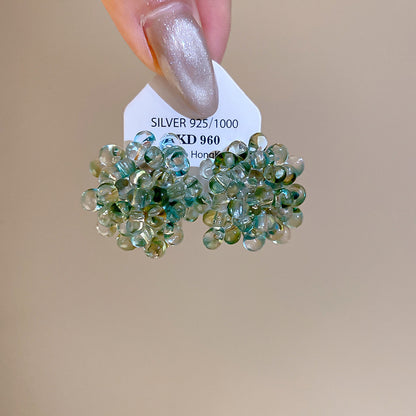 夏日小清新水晶串珠花朵耳釘女新款高級感耳環獨特漂亮耳飾女