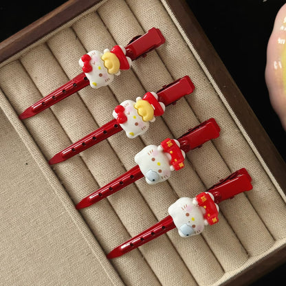 紅色貓咪古典髮夾－商品主圖｜https://igowo.tw/