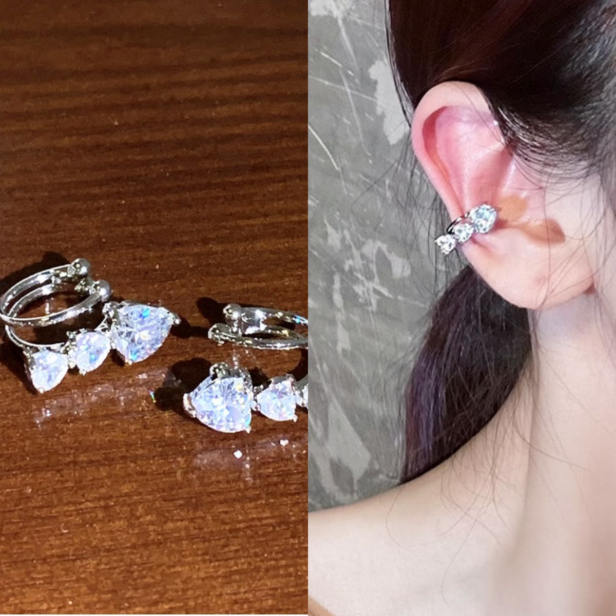 甜酷閃鉆愛心耳骨夾耳環簡約小巧冷淡風耳釘韓國精致高級感耳飾女