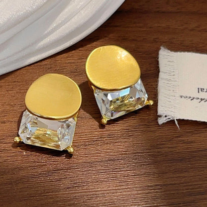 珍珠鋯石小巧簡約耳釘－金咖鑽款實拍｜https://igowo.tw/