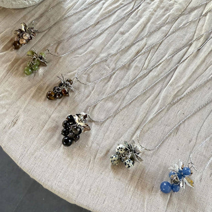 彩色天然石葡萄項鍊－項鍊-銀色-黑白款細節｜https://igowo.tw/