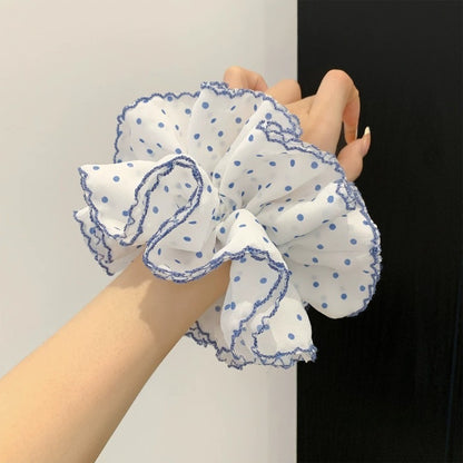 藍色布面波點髮圈－商品主圖｜https://igowo.tw/