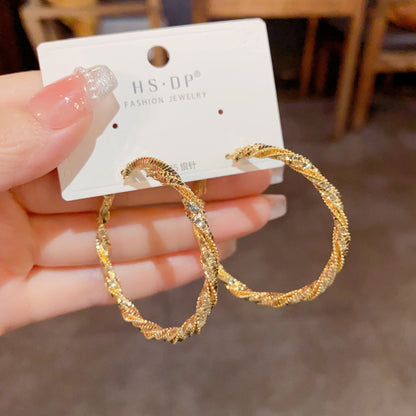 金屬扭紋圓圈誇張耳環－商品主圖｜https://igowo.tw/