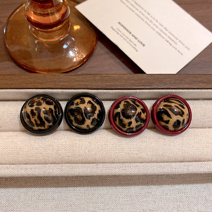 秋冬復古安可拉紅幾何豹紋耳環