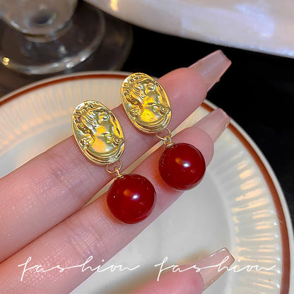 復古紅銀針小巧耳釘－紅款細節｜https://igowo.tw/