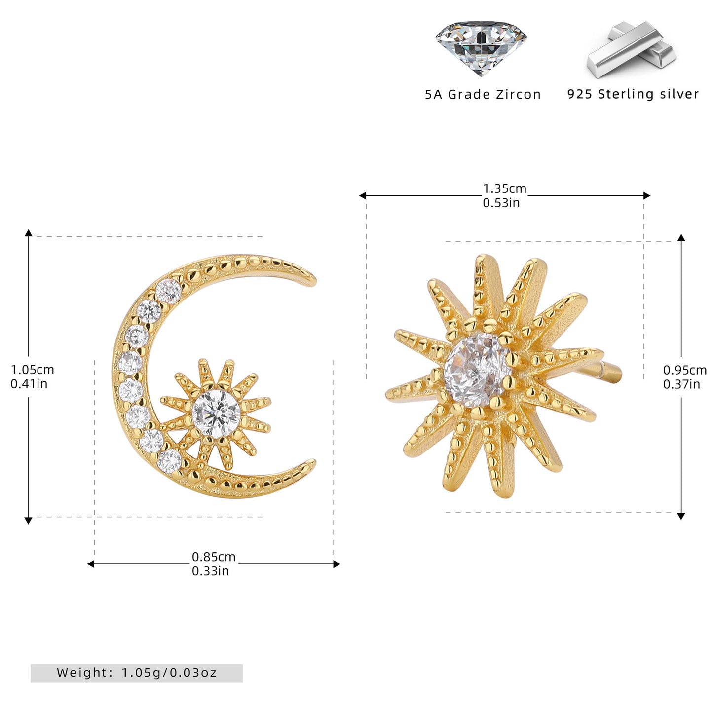 S925 新款耳釘時尚個性鑲鋯星月耳飾輕奢百搭小眾設計飾品
