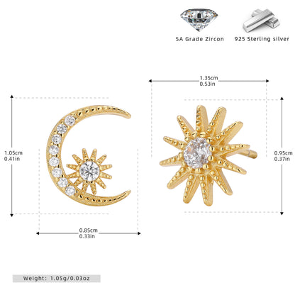 S925 新款耳釘時尚個性鑲鋯星月耳飾輕奢百搭小眾設計飾品