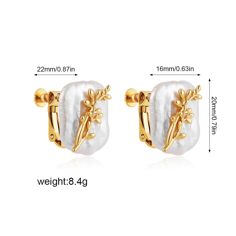 珍珠花朵復古耳夾－細節特寫5｜https://igowo.tw/