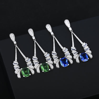 S925鋯石花朵微鑲耳環－藍色款實拍｜https://igowo.tw/
