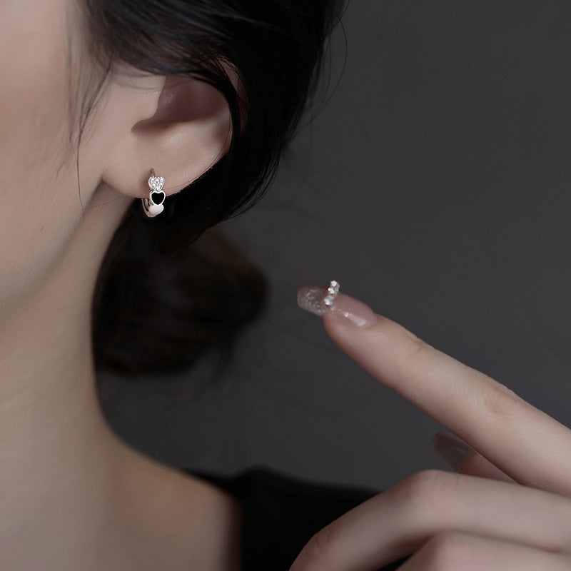 S925 鑲鑽愛心滴膠耳扣女時尚簡約高級感INS風小眾養耳洞耳環