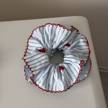 格紋愛心刺繡髮圈