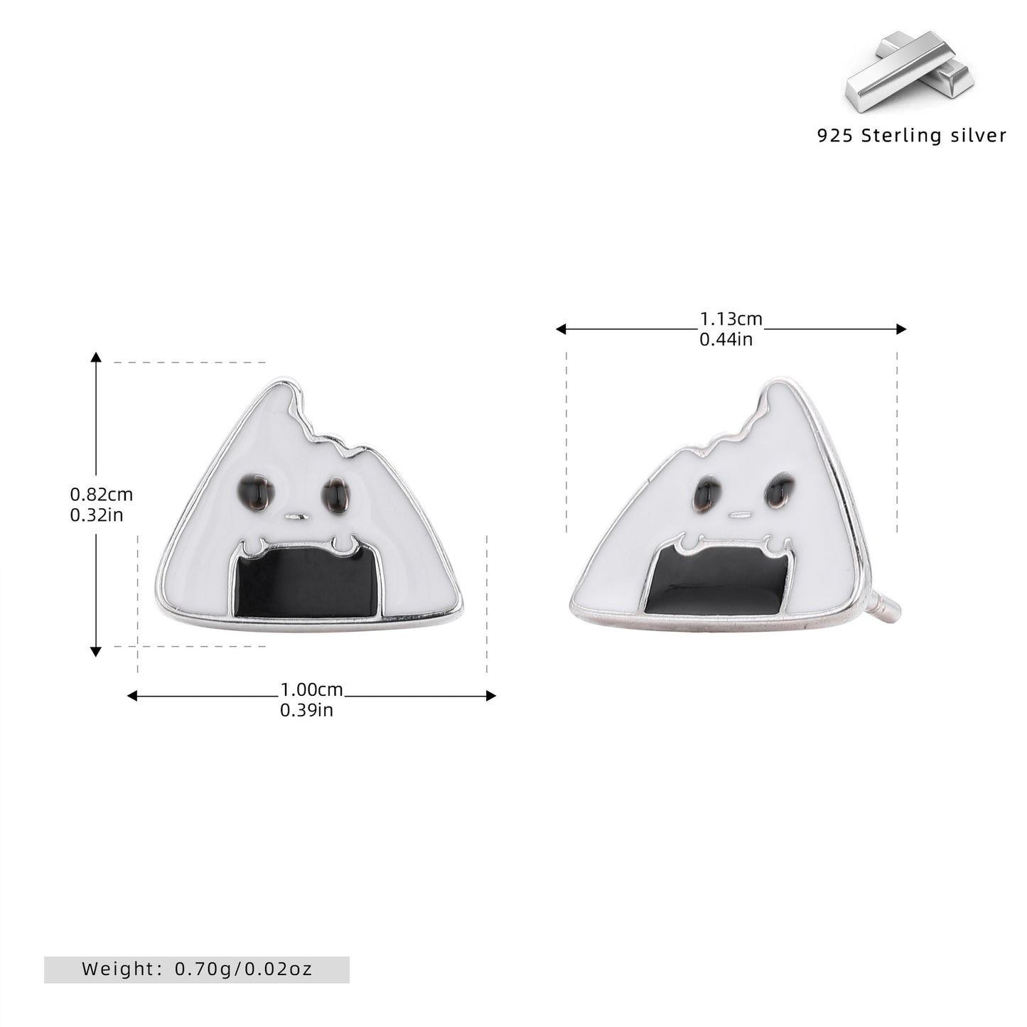 S925 耳釘軟萌擬人三角飯團滴膠耳飾日系童趣風飾品