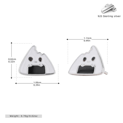S925 耳釘軟萌擬人三角飯團滴膠耳飾日系童趣風飾品