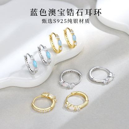 S925 通體澳寶鋯石耳環2025新時尚百搭高顏值設計耳圈耳飾