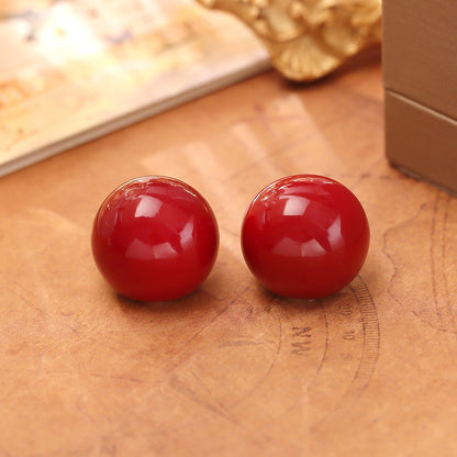 紅色珍珠簡約耳釘－第二視角實拍｜https://igowo.tw/