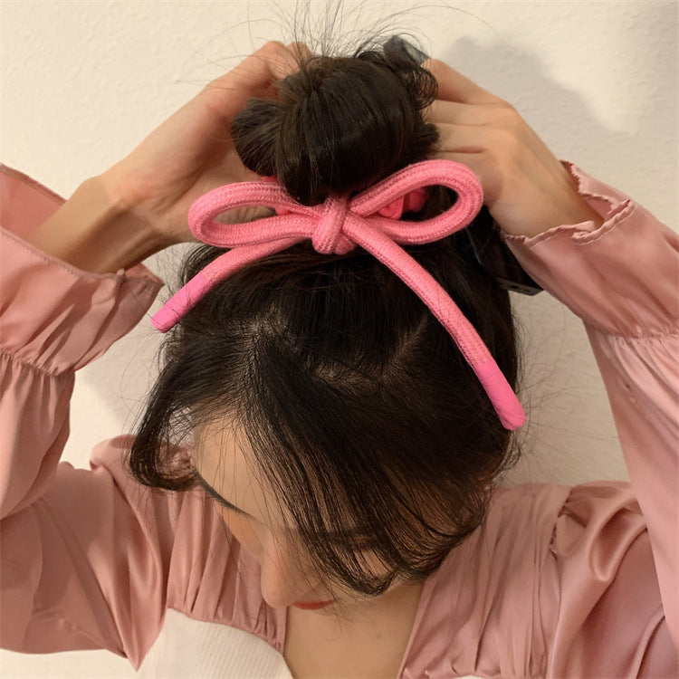 粉色蝴蝶結大腸圈髮圈－綠色蝴蝶結款細節｜https://igowo.tw/