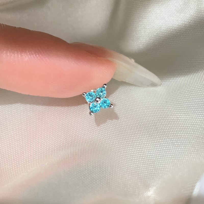 銀針鋯石花朵精致時尚吊墜耳釘清新甜美小眾風耳環設計感小眾耳飾