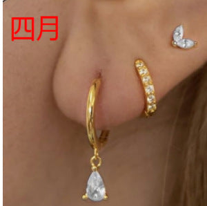 銅愛心鑲鋯耳釘組