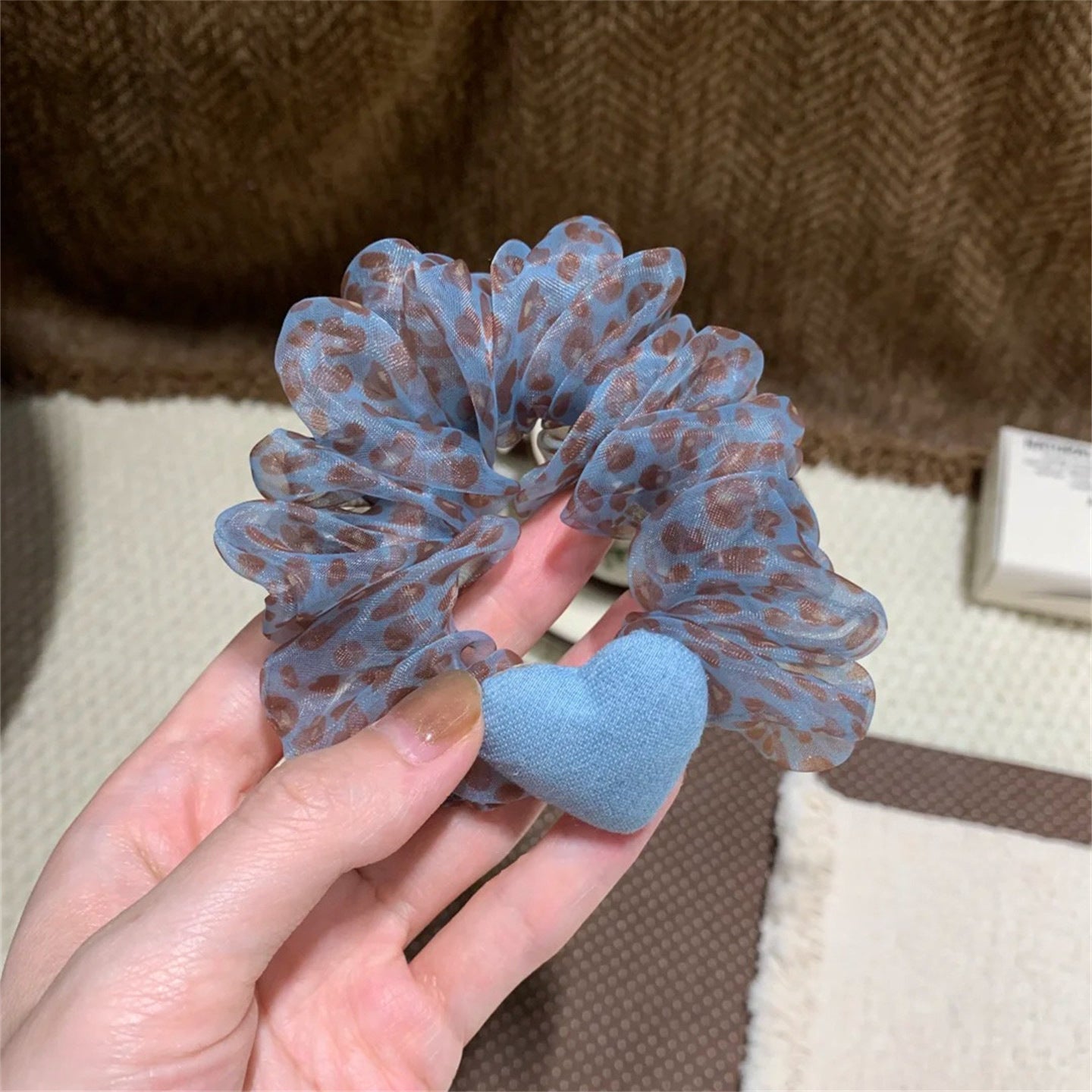 網紗愛心碎花髮圈